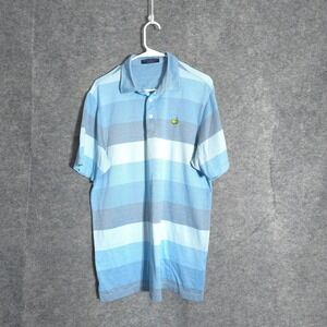 Masters Clubhouse Collection Polo Mens Large Blue Striped Golf Shirt Italy Logo